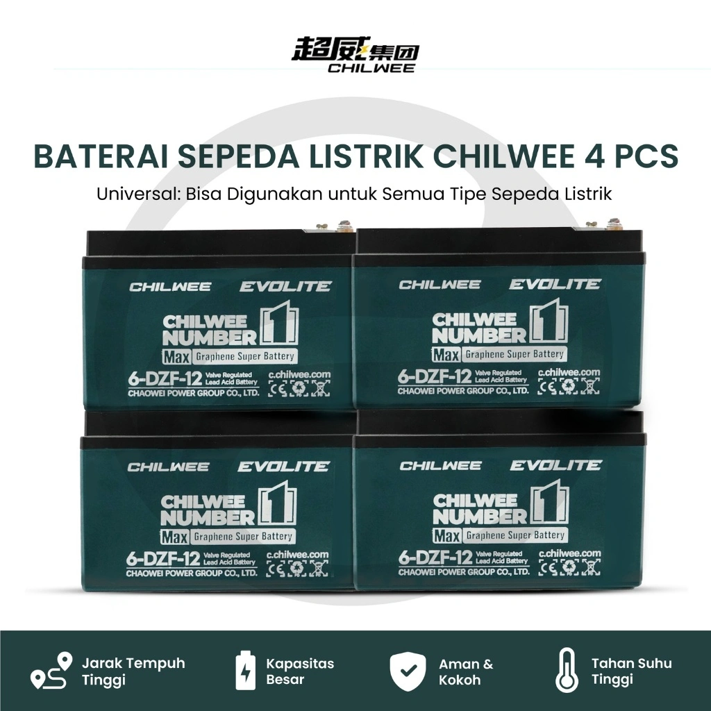 Baterai / Aki Chilwee Evolite Premium 48V 12Ah (Isi 4pcs) – Original & Bergaransi Resmi Untuk Sepeda Listrik