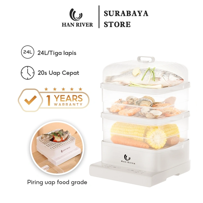 HAN RIVER Electric Steamer 24L Kukusan Listrik 3 Lapis Kapasitas Besar Multifungsi Hotpot Steamer