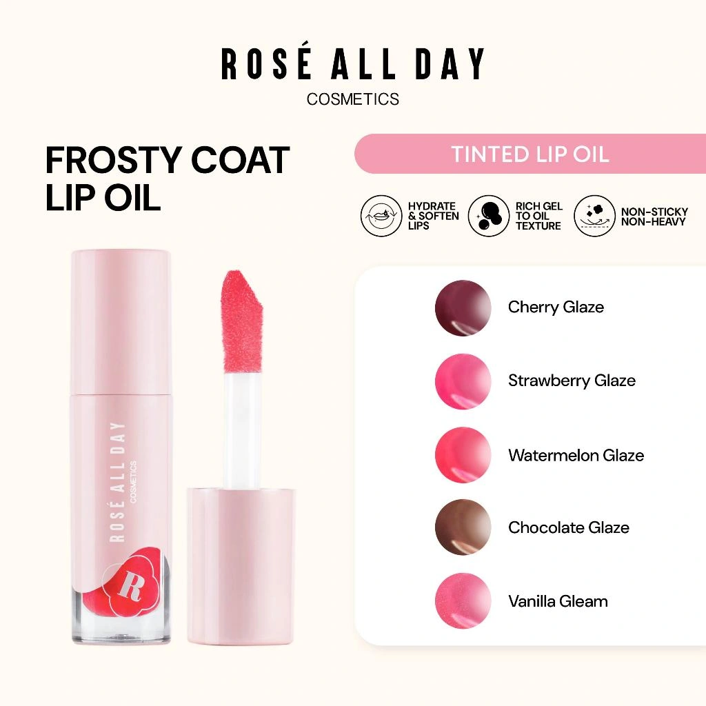 Rose All Day Frosty Coat Lip Oil | 360° Lip Care Berwarna, Melembapkan & Menutrisi dengan 5X Hydrator & Jojoba Oil, Glossy Finish