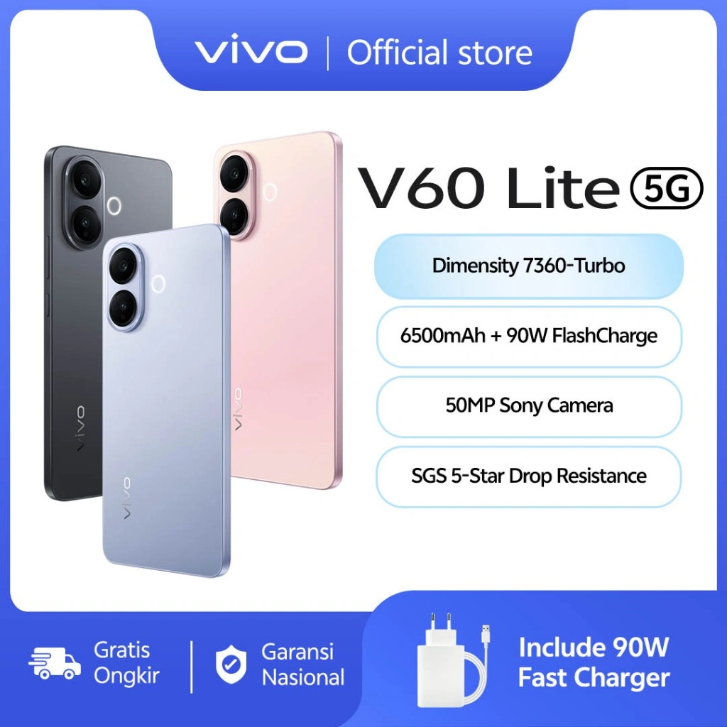 [NEW LAUNCH] vivo V60 Lite 5G Dimensity 7360-Turbo, 6500 mAh + 90W FlashCharge, 50MP Sony Camera, AI Four-Seasons, SGS 5-Star Drop Resistance