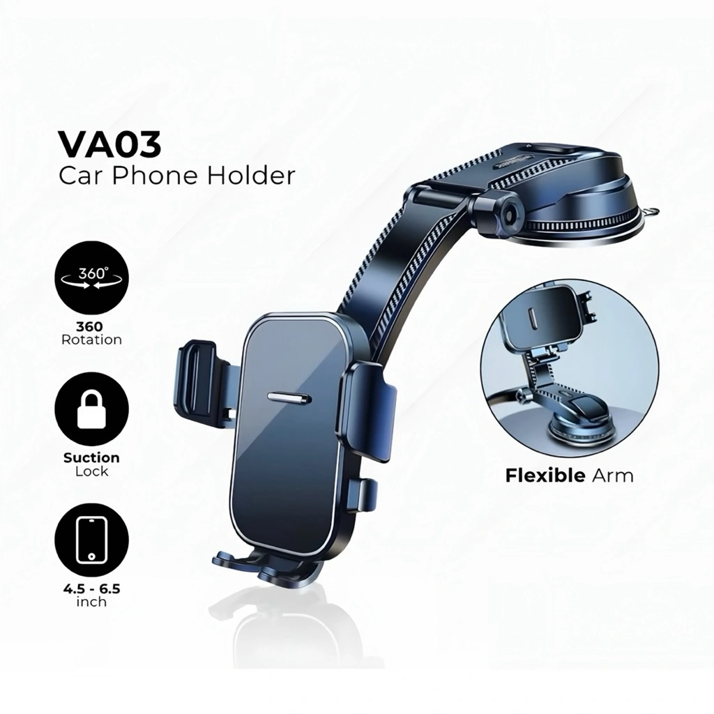 Phone Holder VA03 Holder Dashboard Kaca Mobil 360° Rotation Flexible Strong Suction CUP Car Holder Universal