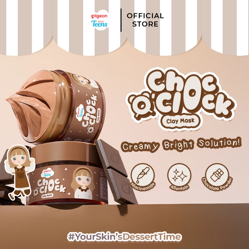 Pigeon Teens Choc O’ Clock Clay Mask 60GR |Skincare Remaja | Brightening Agent |Soft Creamy Texture & Non-Drying Formula |Cocoa Antioxidant Boost