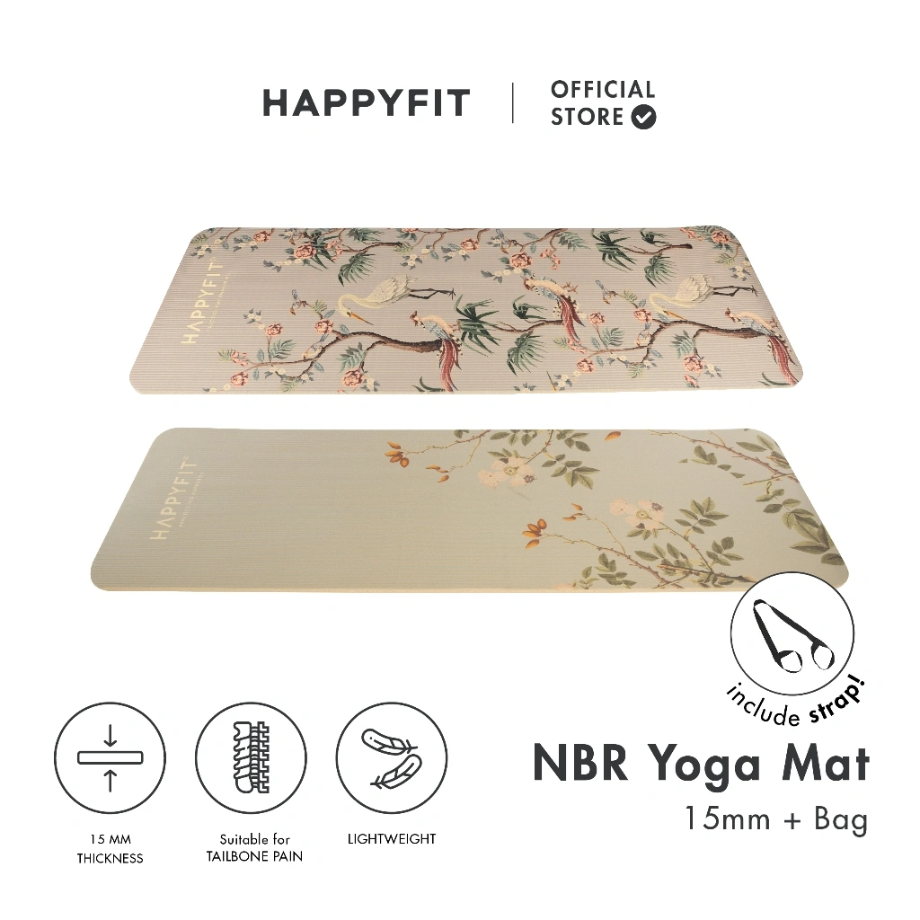 HAPPYFIT - Yoga Mat Printing NBR 15mm (FREE STRAP) / Matras Yoga / Matras Olahraga / Matras NBR