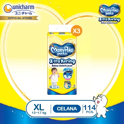 MamyPoko Pants X-tra Kering - XL 38 - Popok Celana -  3 Packs/Pcs