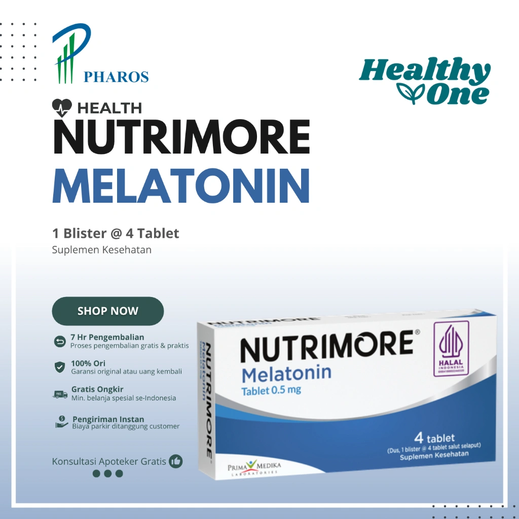 Nutrimore Melatonin 0.5mg 4 Tablet / Meningkatkan Kualitas Tidur / Suplemen Susah Tidur