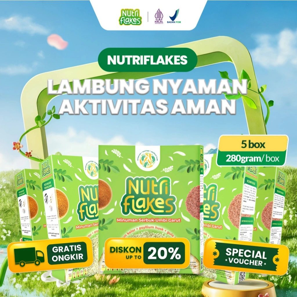 Nutriflakes Sereal Umbi Garut Ampuh Mengatasi Asam Lambung, Maag dan Gerd 5 Box