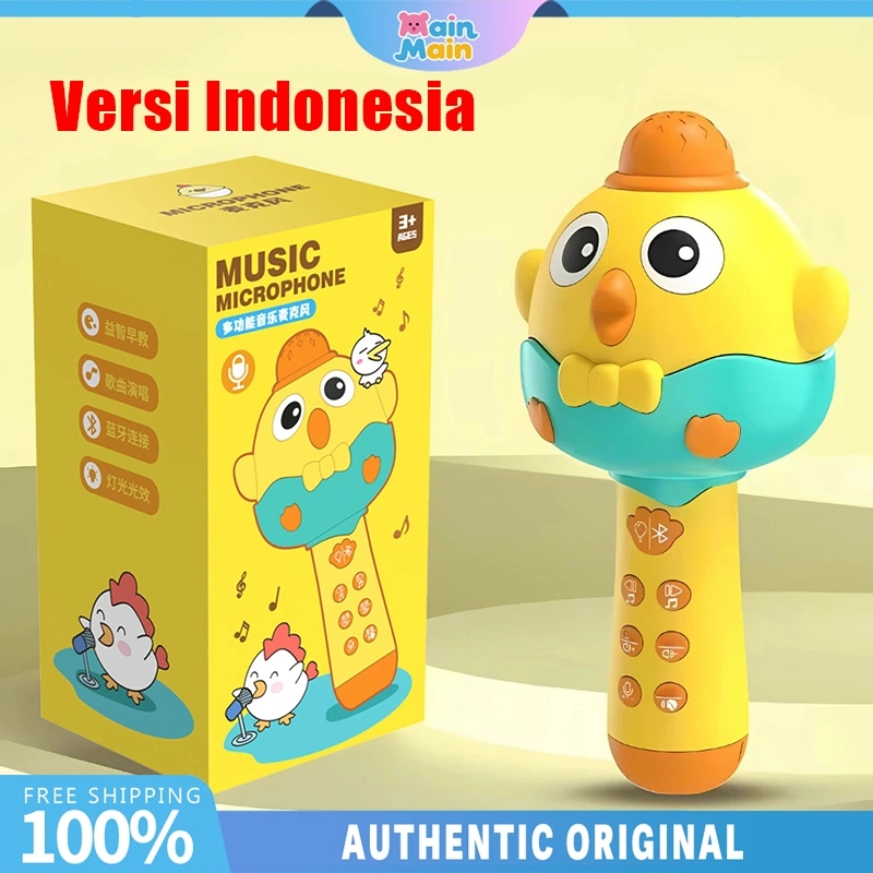 MainMain Mainan Mikrofon Anak Versi Indonesia Mikrofon Bluetooth Wireless Dengan Fitur Speaker Nyanyi Karaoke Bayi Musik untuk Bayi&Anak