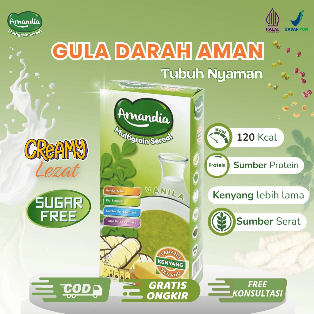 Amandia Multigrain Sereal - Sereal Diabetes Bebas Gula Bantu Jaga Gula Darah Tetap Aman Bebas Kesemutan