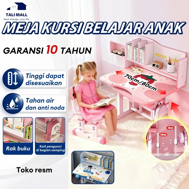 Meja Belajar Anak Set Kursi Meja Sekolah Set Kaki Besi Meja Belajar Aesthetic Meja Les Serbaguna