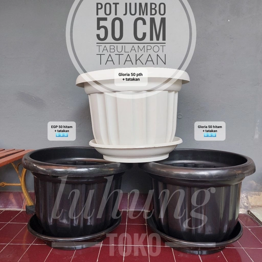Pot Tanaman/bunga Jumbo 50 cm tabulampot buah anggur, jeruk, dll dengan tatakan motif variasi produk Indonesia