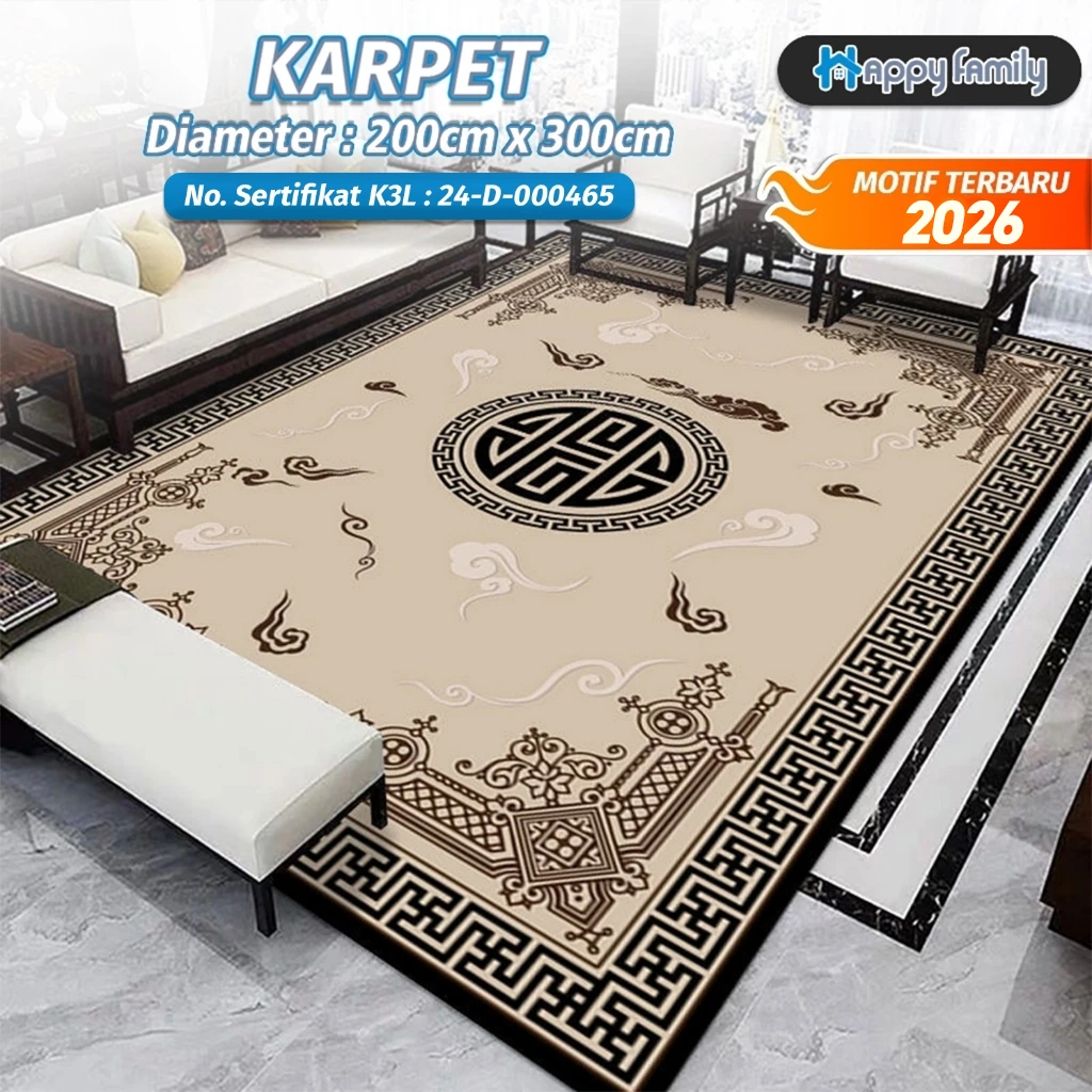 (HF) PROMO LOKAL Karpet BESAR Lantai Permadani Eropa Ukuran 200x300CM Bahan Polyester Anti Slip