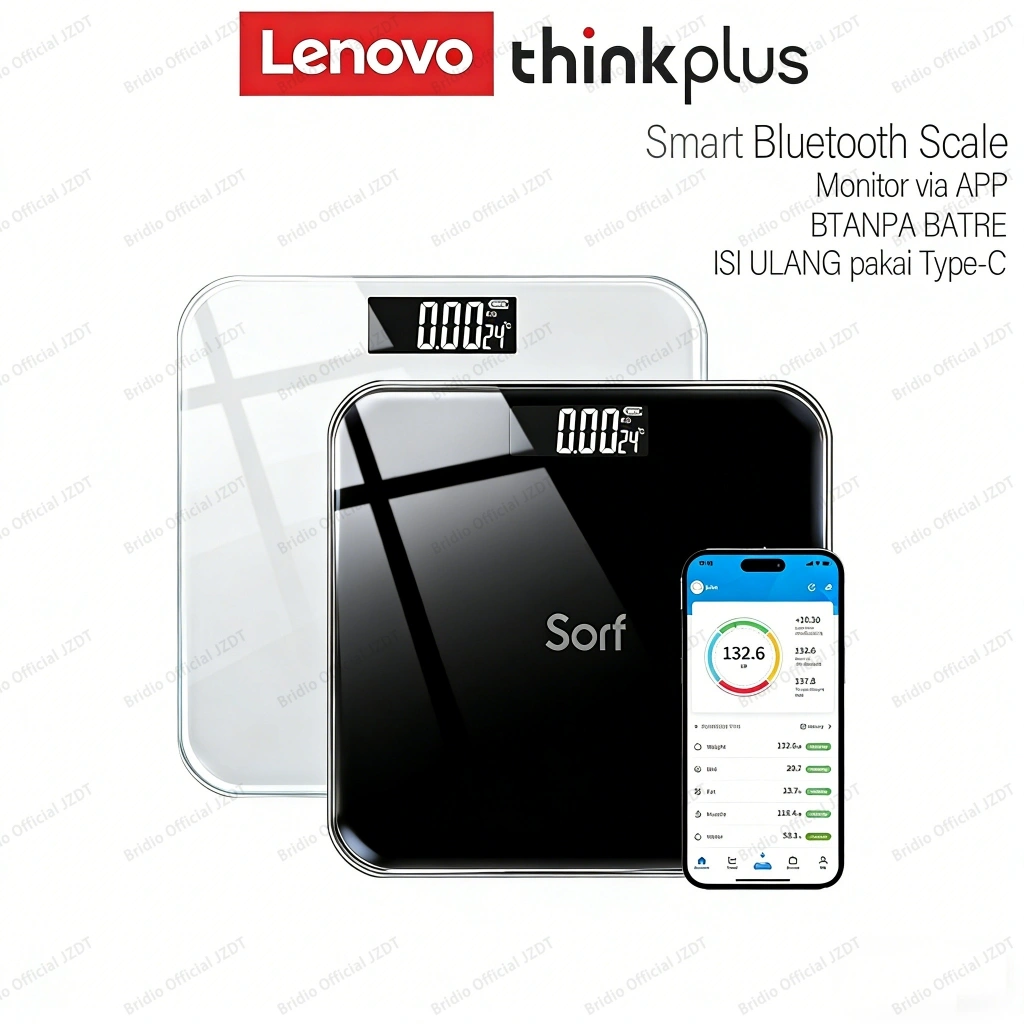 Lenovo Sorf Smart Digital Body Scale Timbangan Badan Digital Pengukur Kadar Lemak BMI Otot Smart Body Fat Scale USB Charging Kaca Anti Pecah