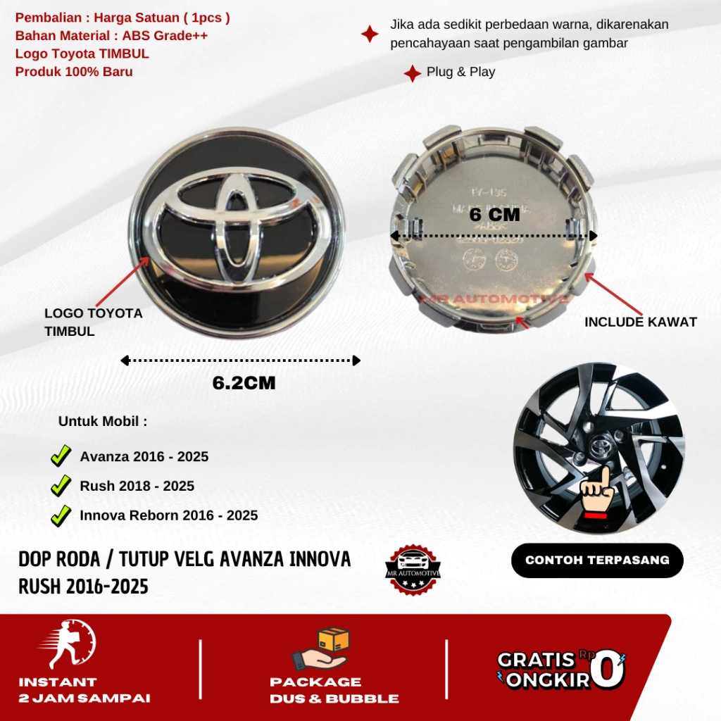 TUTUP VELG DOP RODA AVANZA INNOVA 2016-2020 ORIGINAL HARGA SATUAN