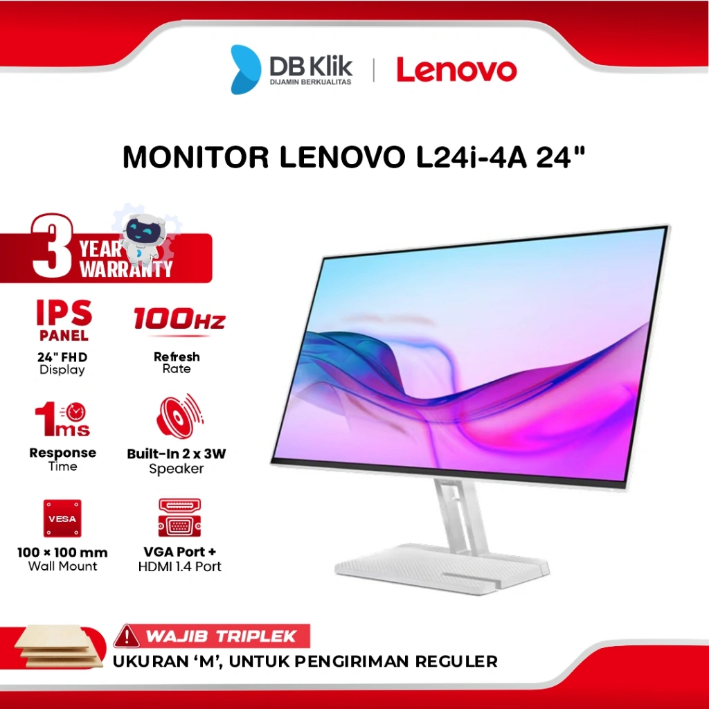 LENOVO LED Monitor L24I-4A 24" IPS FHD 100Hz 1ms AMD FreeSync Built in Speaker HDMI VGA