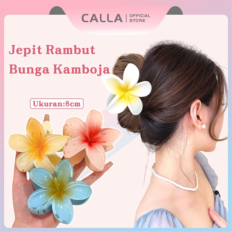 Calla Jepit Rambut Wanita Motif Bunga Kamboja 8 CM Gaya Liburan di Tepi Pantai Aksesori Rambut Akrilik