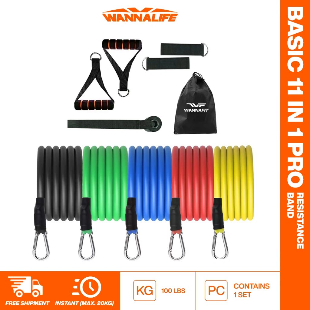 WANNALIFE 11 in 1 Pro Resistance Band Set | Alat Olahraga Rumah