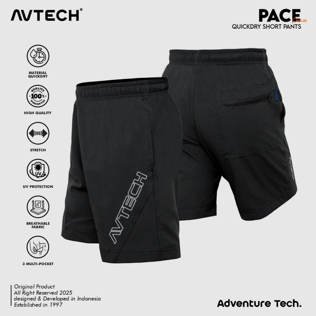 AVTECH - Celana Pendek Pria Wanita Olahraga Lari Gym Outdoor Trekking Stretch Quick Dry - PACE