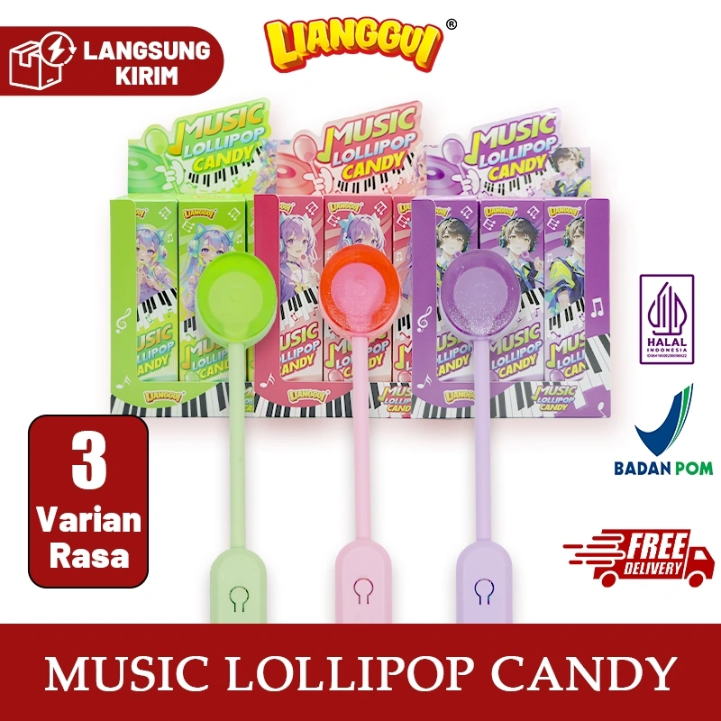 Lianggui - Permen Lolipop Musik Rasa Apel/Stroberi/Anggur Halal Cemilan Viral Anak & Kantor