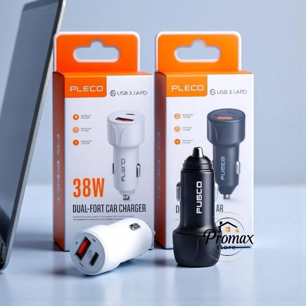 PM - Fleco Adaptor Charger Mobil 38w CC-08 2Port Usb A + C Fast Charging Universal Car / Truk / Motor All Type