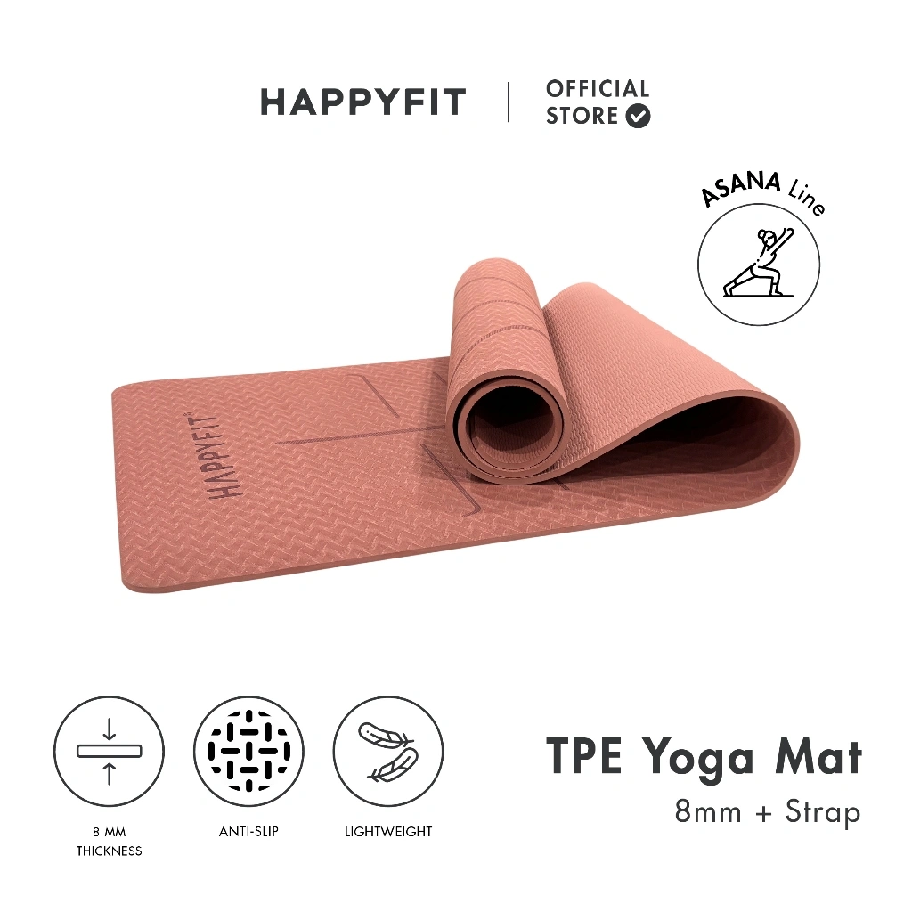 HAPPYFIT - Yoga Mat Asana TPE 8mm Eco Friendly (FREE STRAP) / Matras Yoga / Matras Olahraga / Matras TPE