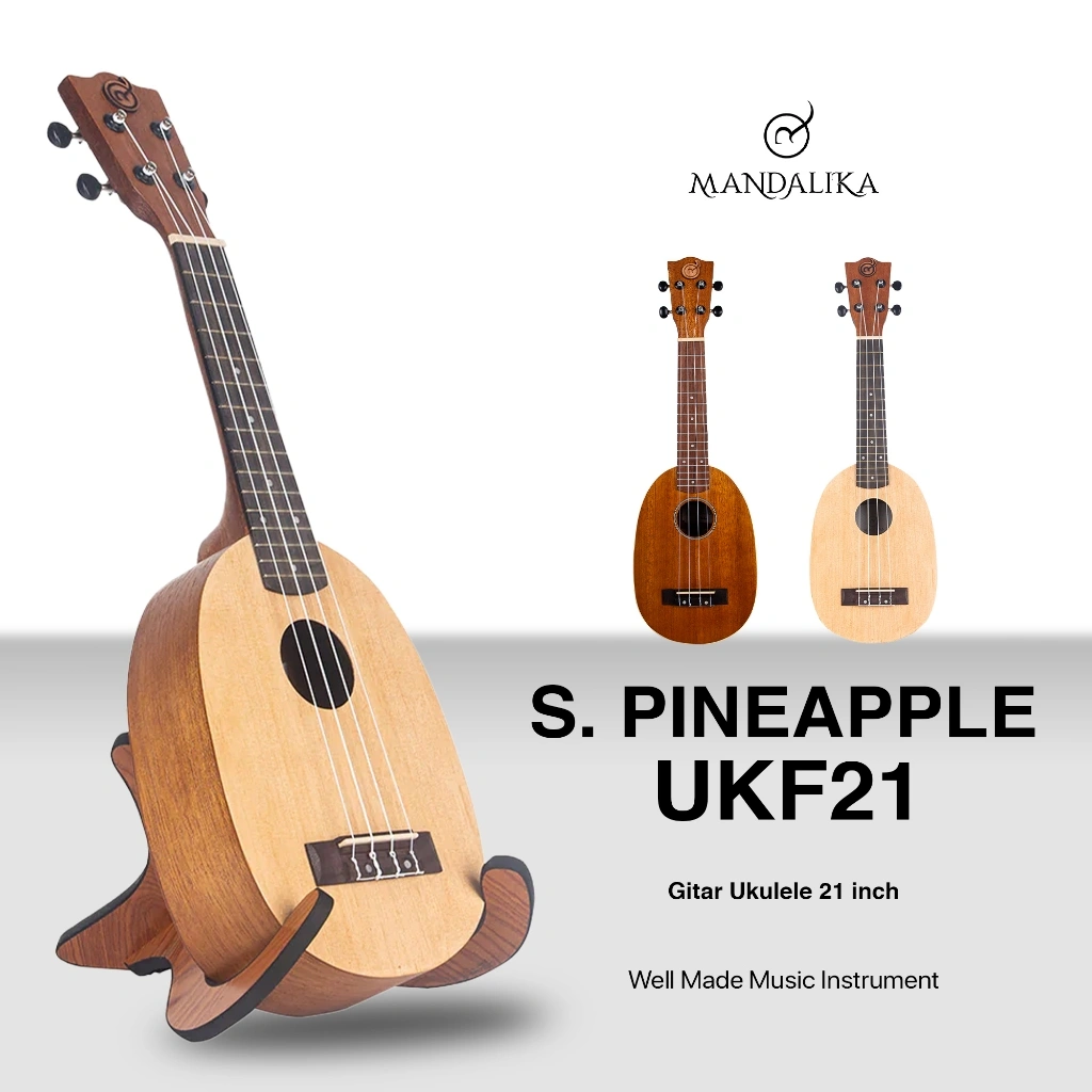 Ukulele Soprano Pineapple Mandalika Brown UKFV2-21 Free Softcase, Senar Cadangan, Pick, Sertifikat