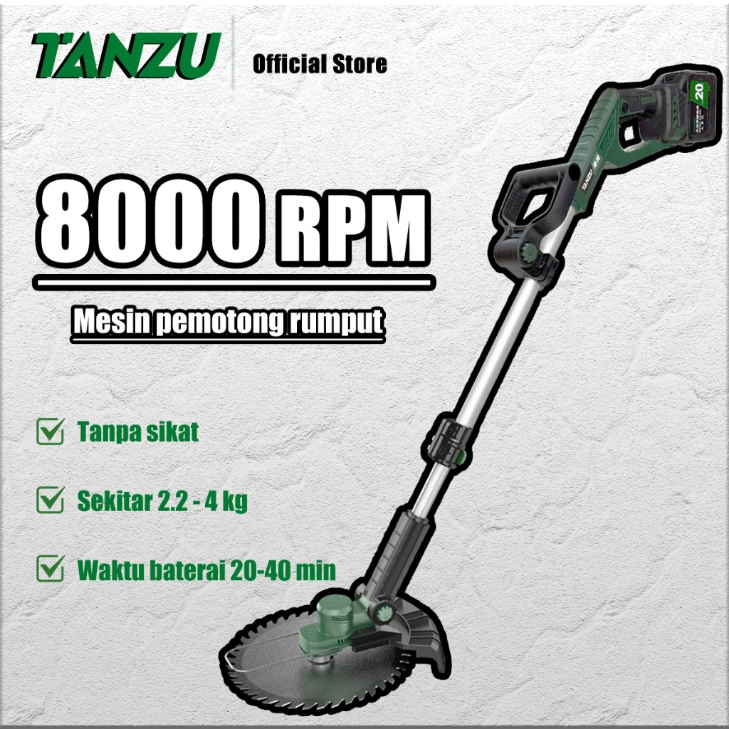 TANZU Mesin Pemotong Rumput Listrik Brushless Tanpa Sikat Baterai Aki 18V/21V - Alat Potong Rumput Taman Ringan Praktis untuk Rumah & Kebun | Kualitas Terbaik, Garansi, Terbaru 2025