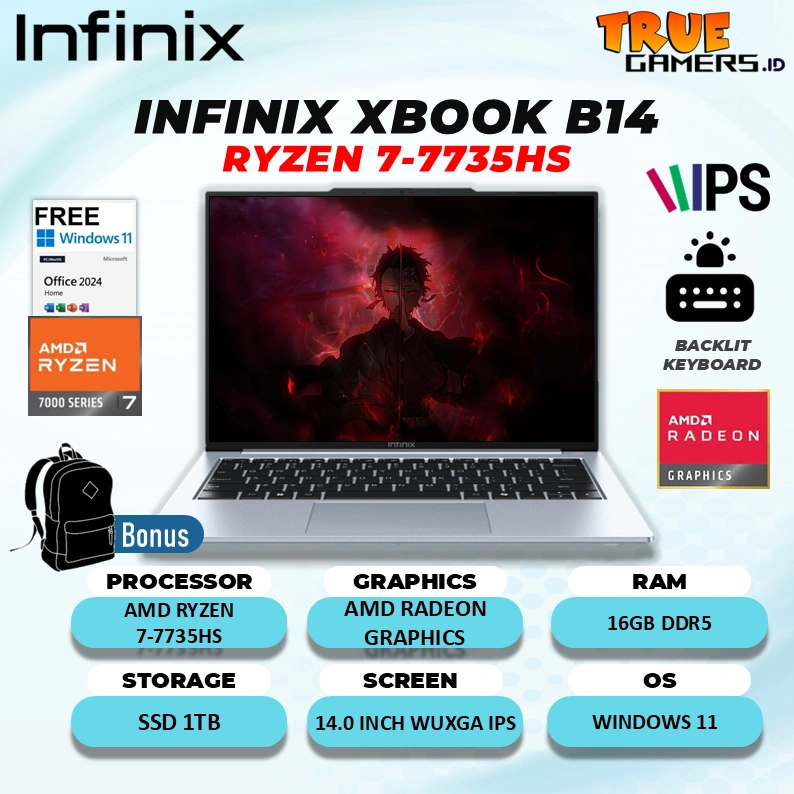 INFINIX XBOOK B14 RYZEN 7 7735HS RAM 16GB SSD 1TB WINDOWS 11 + OFFICE 14.0 INCH FULL HD