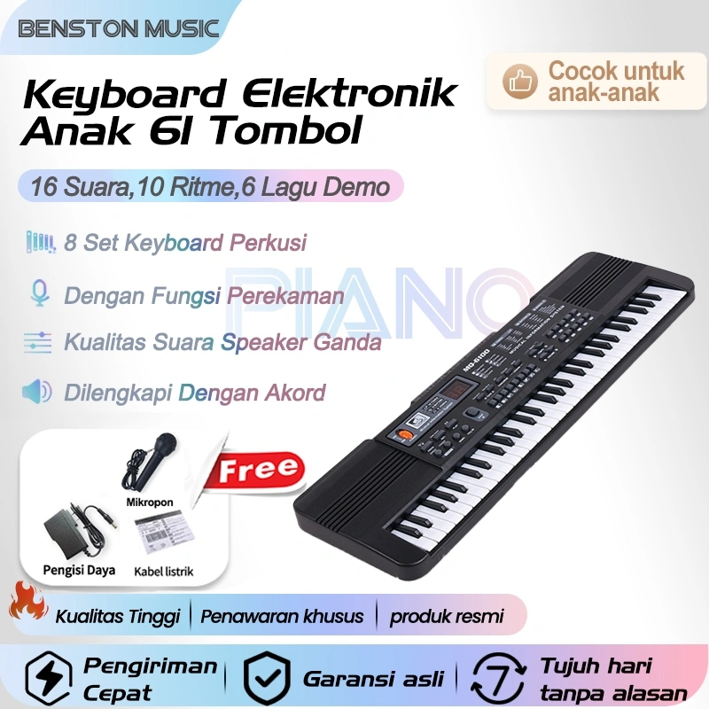 Benston Music- Keyboard Elektronik Anak 61 keyboard, Dirancang Khusus Untuk Pemula. Keyboard Elektronik Pendidikan Anak, Dengan Mikrofon Internal, Keyboard Elektronik Untuk Anak Usia 3-15 Tahun