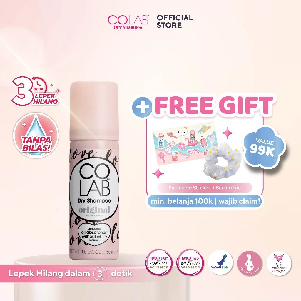COLAB Dry Shampoo - Original / Dry Shampoo Tanpa Residu Putih / Atasi Rambut Lepek / Dry Shampoo Spray / Dry Shampoo Cocok untuk Hijab / Dry Shampoo Kulit Rambut Sensitif / Dry Shampoo Bumil Busui / Dry Shampoo Wangi Mewah