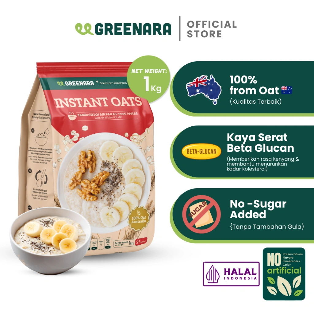 Greenara Natural Instant Oat 1Kg / Oatmeal Instant
