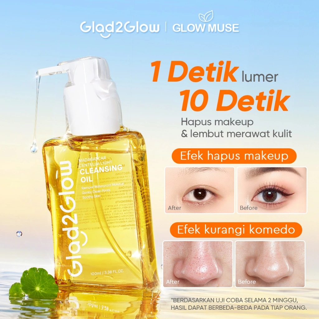 Glad2Glow Madagascar Centella Light Cleansing Oil 100ml/200ml g2g micellar water pembersih wajah Penghapus riasan lembut tanpa iritasi Menghapus riasan tahan air dengan cepat dan menyegarkan milk cleanser makeup remove pembersih muka wajah