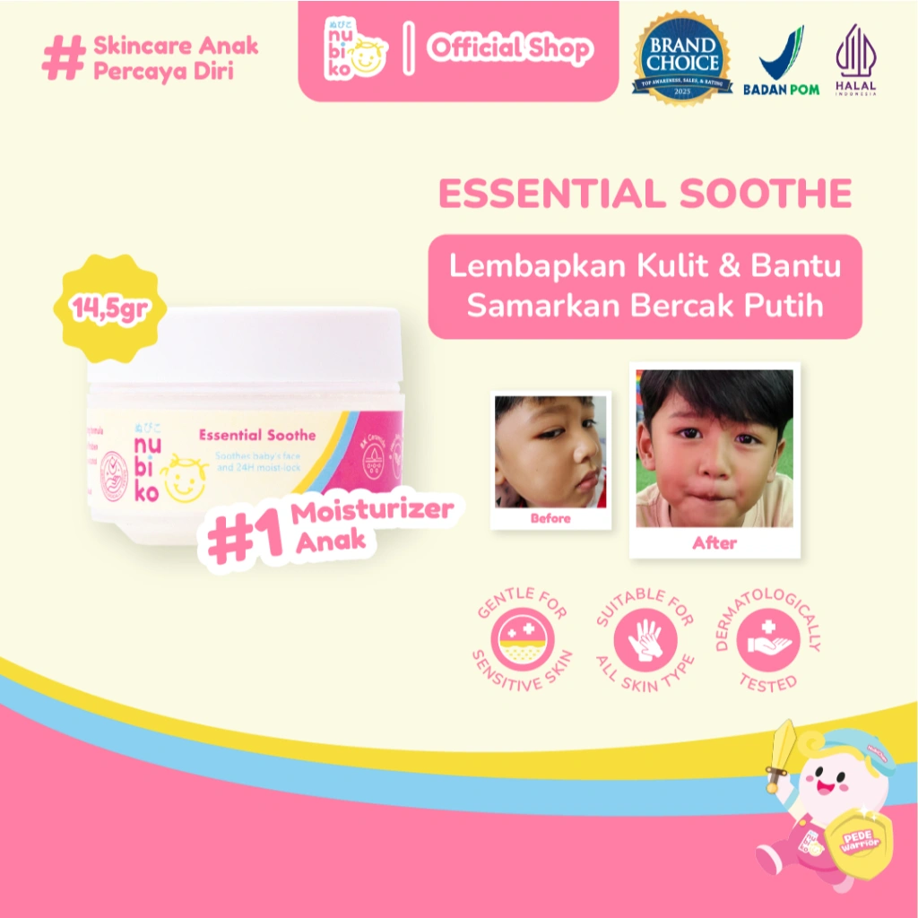 Nubiko Essential Soothe 14,5gr dengan 8x Ceramide Niacinamide Microbiome Moisturizer Face Cream Anak