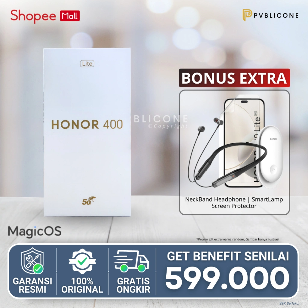 HONOR 400 Lite 5G Smartphone RAM 8GB+8GB/256GB AI Camera Button | Ultra-Clear Camera | Ultra-tough Triple Defense Garansi Resmi