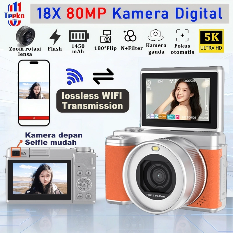 TEEKA X7 80MP 5K Selfie Kamera Digital Vlog Wifi Zoom Digital 18x