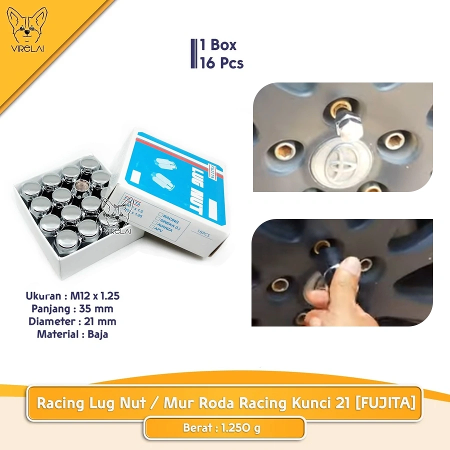 Fujita lug nut Racing M12 x 1.50 / M12 x 1.25 kunci 21 Kunci 19 ( 16/20 biji / box ) jual per box