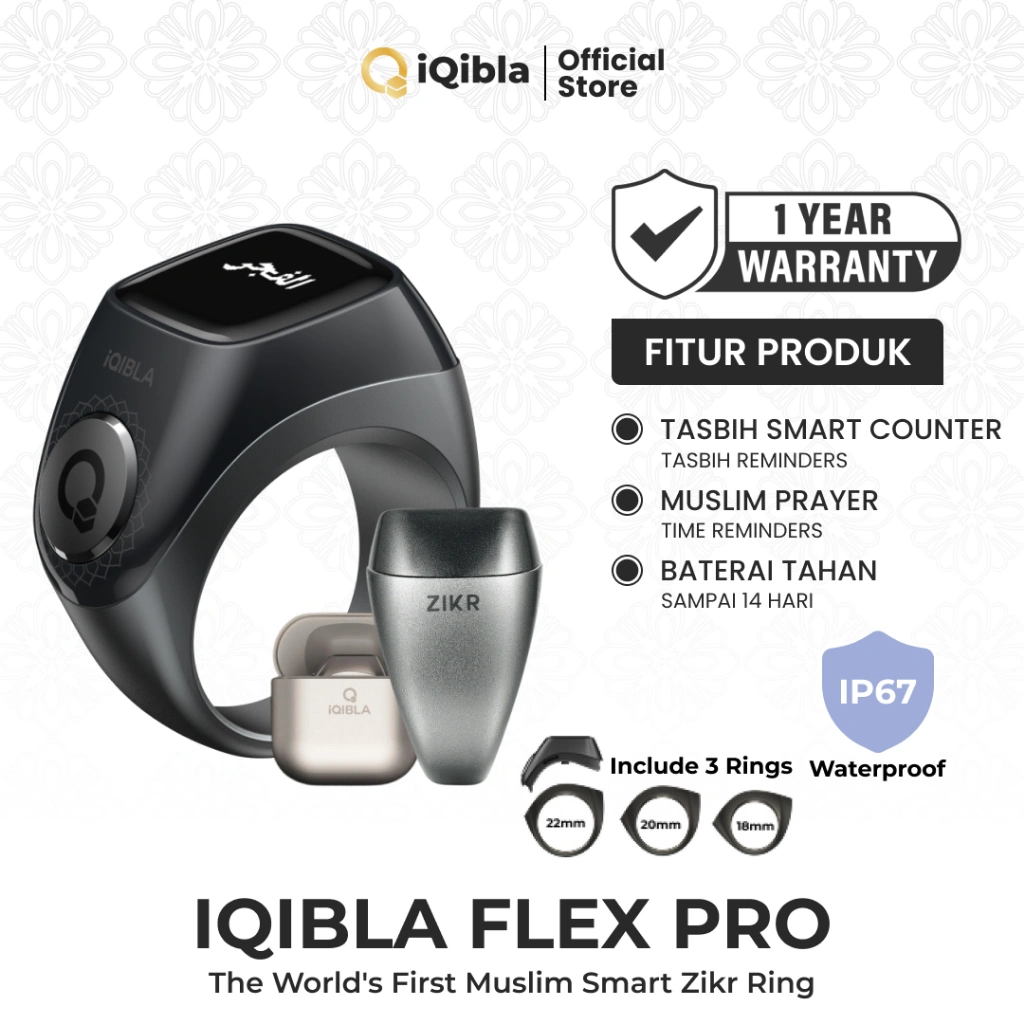 iQibla Zikr Ring Flex Pro F04 Pro Smart Tasbih Digital Hitung Zikir Harian Muslim Modern Baterai Tahan Lama Cincin Zikir With Charging Dock Garansi Resmi