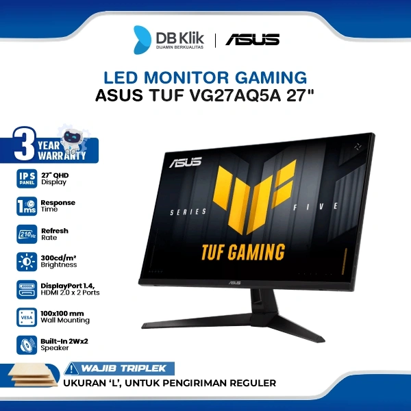 ASUS TUF VG27AQ5A Monitor Gaming 27" IPS 2K QHD 210Hz 1ms AMD FreeSync HDR10 Built in Speaker HDMI DP