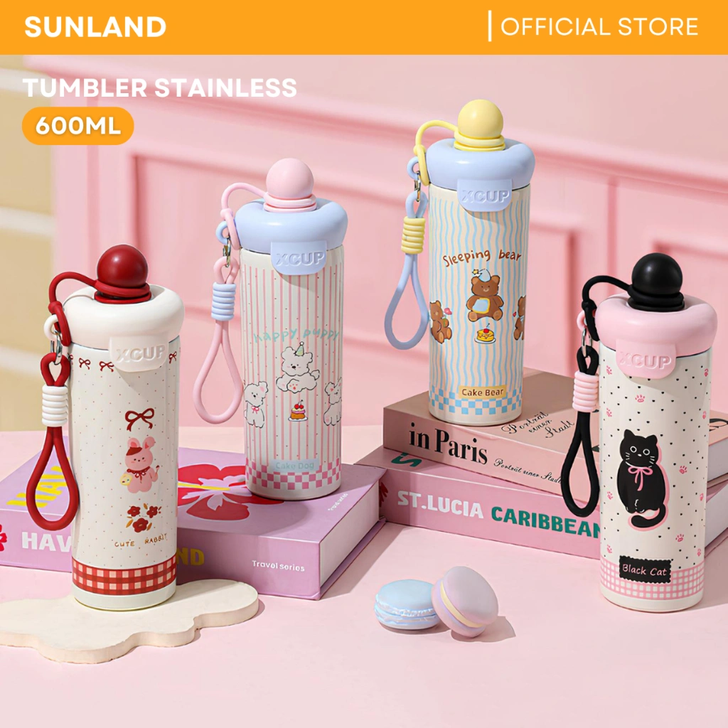 SUNLAND Tumbler 600ml Stainless Steel SUS316 Botol Minum Anak Tumblr Karakter Tahan Panas Dingin
