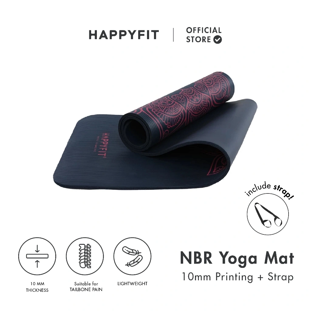 HAPPYFIT - Yoga Mat Motif NBR 10mm (FREE STRAP) / Matras Yoga / Matras Olahraga / Matras NBR