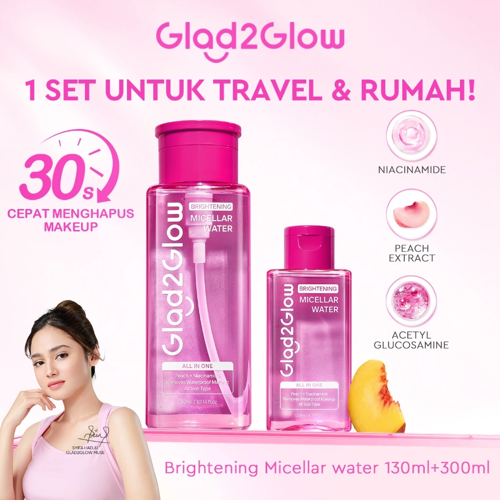 [NEW LUNCH] Glad2Glow Brightening Micellar Water 300ml Untuk Semua Kulit Lembut Cepat Menghapus Makeup & Mencerahkan kulit Penghapus Makeup Waterproof Hapus Riasan Tahan  dan Tanpa Iritasi g2glow official store