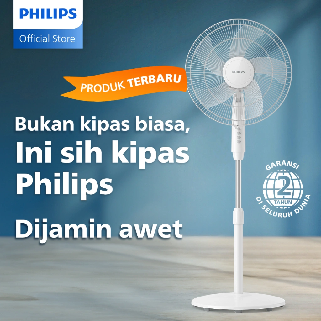 Baru! Kipas Angin Philips, Kipas Angin Berdiri, Kipas Philips ACP620/00 - Putih - Lebih Kencang, Lebih Senyap, Dijamin Awet. Stand Fan, White, 16 Inchi, Fan Philips, Kipas Baling 5, Kipas listrik, Philips Kipas
