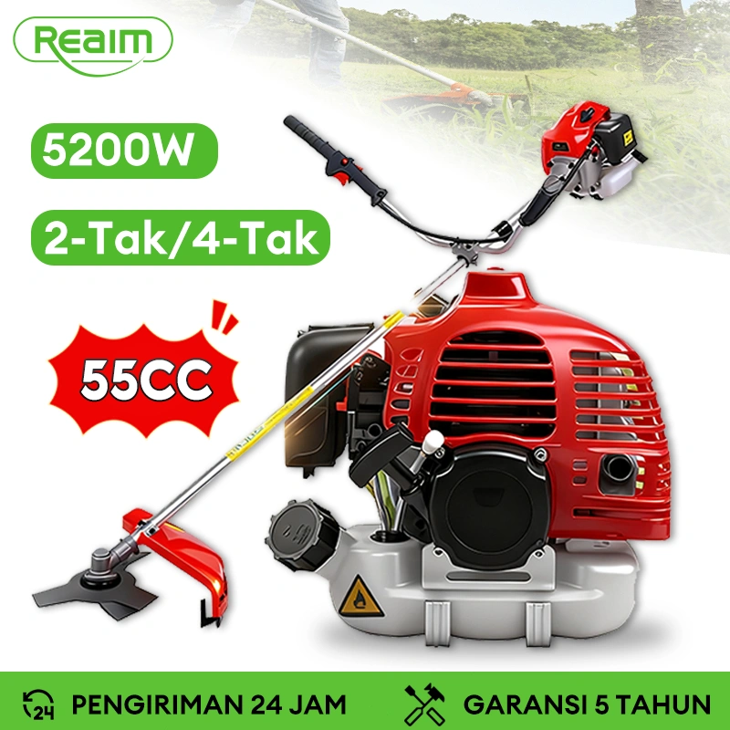 REAIM Mesin Potong Rumput 5200W Arit rumput 2 Tak/4 Tak Pemotong Rumput 52CC
