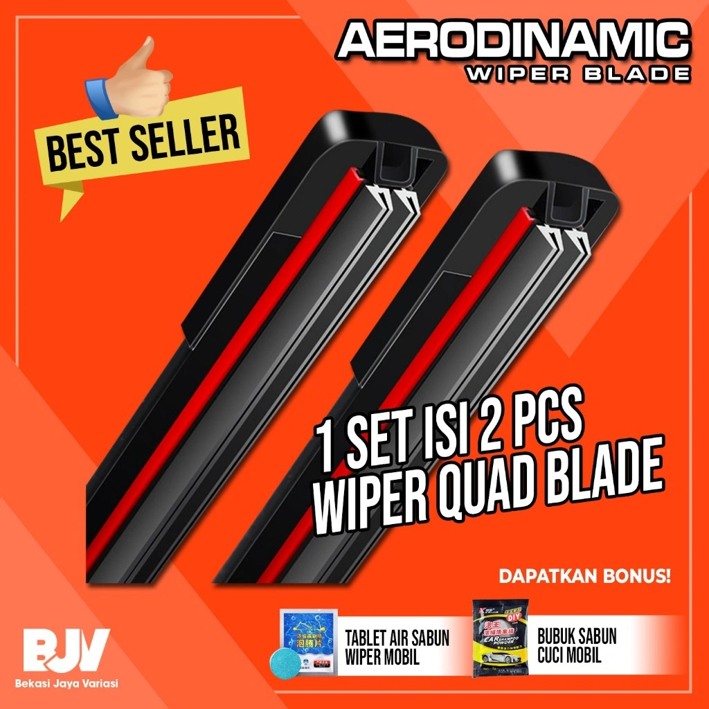 AERODINAMIC Wiper Mobil Quad 4 Lapis Karet Premium Universal 1 Set Kiri Kanan Quad Layer Blade Semua Jenis Mobil