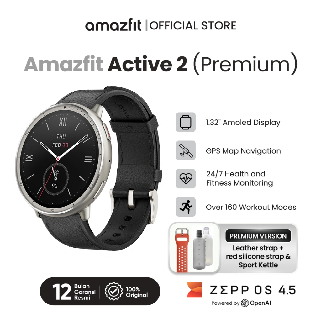 Amazfit Active 2 Premium Smartwatch with 1.39" HD AMOLED Always-On Display, Bluetooth Call, SpO2 Heart Rate Sleep Stress Monitor, 14 Day Battery Life, 3GB Music Storage, 90 Sports Modes, for Android and iOS