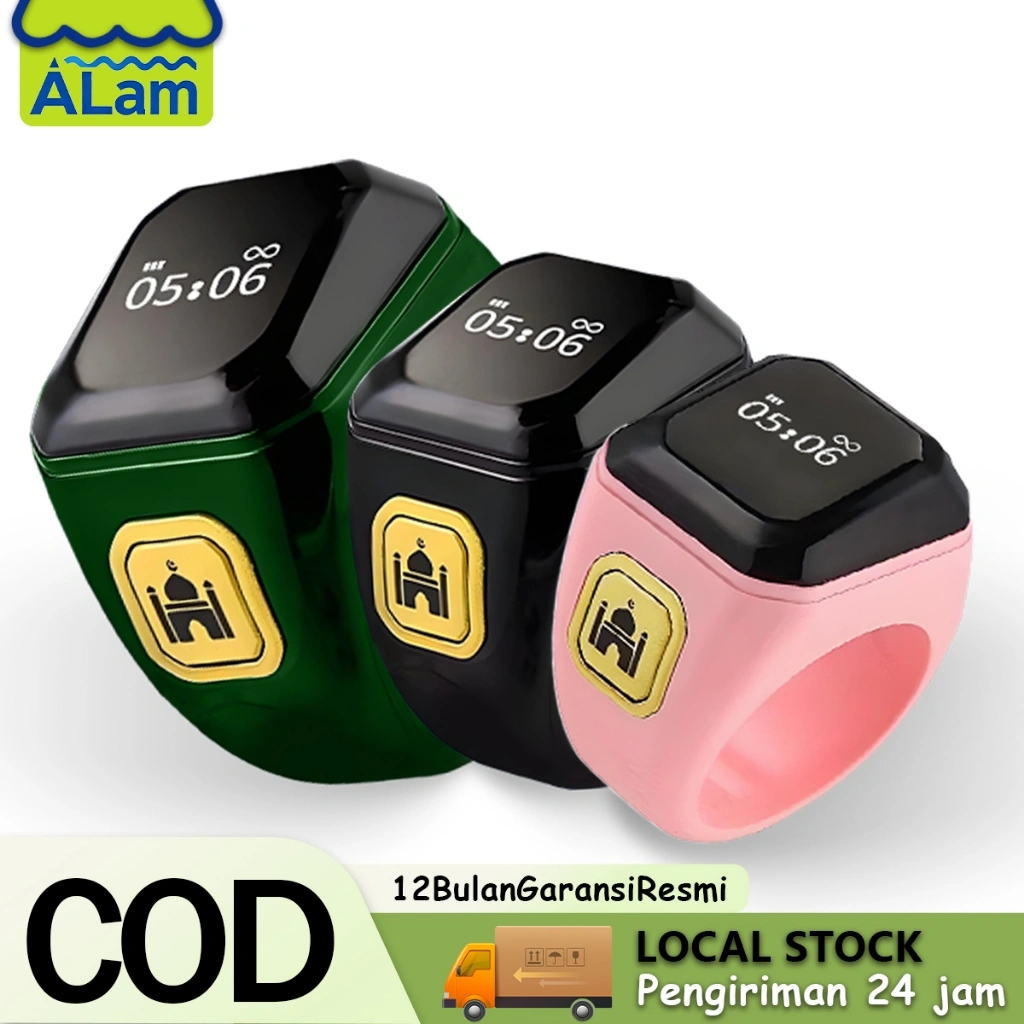 Alam SR01 Smart Ring Zikir Cincin Tasbih Digital - LED Display Bluetooth Tahan Air, Hitung Zikir Akurat Baterai Tahan Lama Muslim Modern