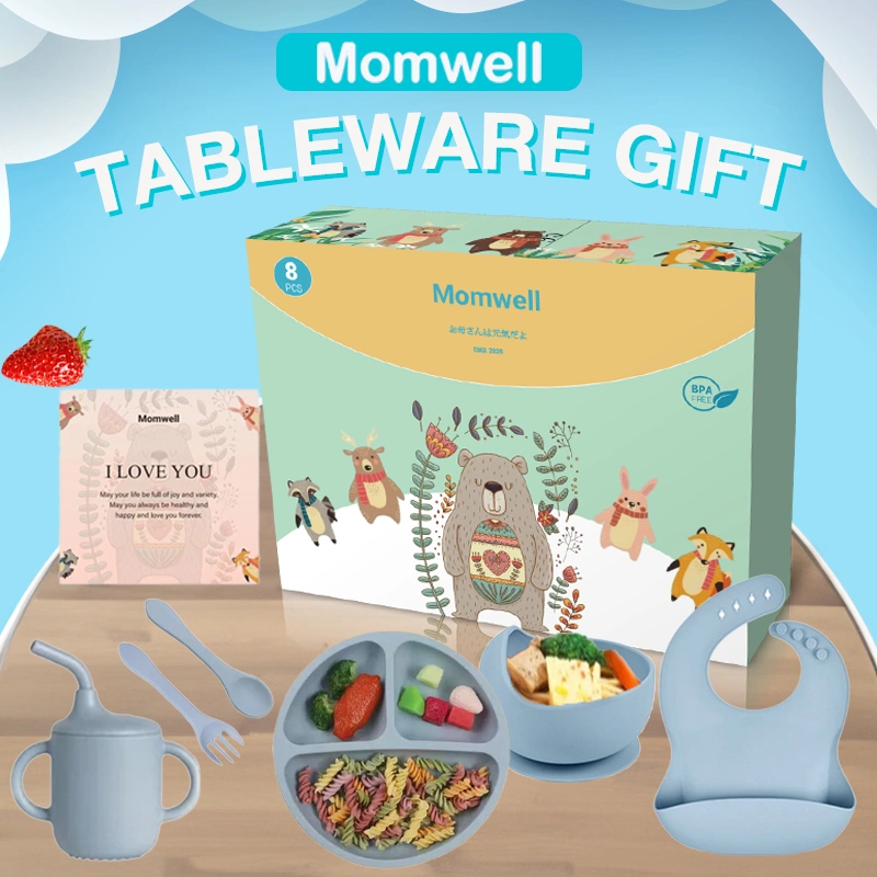 Momwell 8 in 1 Perlengkapan Makan Silicon Anak Set
