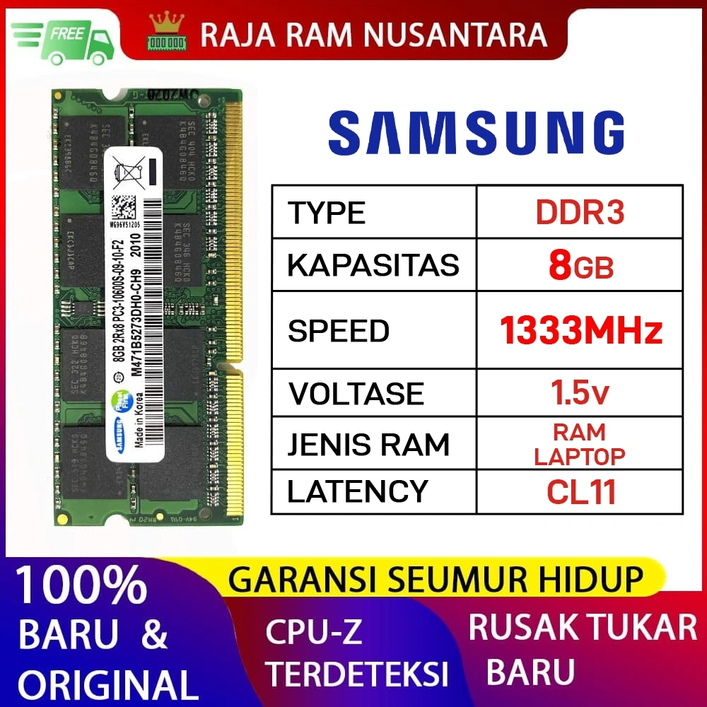 RAM LAPTOP SAMSUNG DDR3 8GB 1333MHz PC 10600 1.5v ORI RAM SODIMM DDR3 8GB