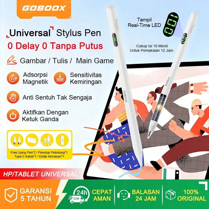 GOBOOX Stylus Pen Universal For Android ipad Redmi Pad Samsung Infinix Huawei Xiaomi OPPO ViVO / Layar Digital LED / Anti-Kecelakaan / Sensitivitas Tekanan Kemiringan / Adsorpsi Magnetik (Free: 2*Nib)