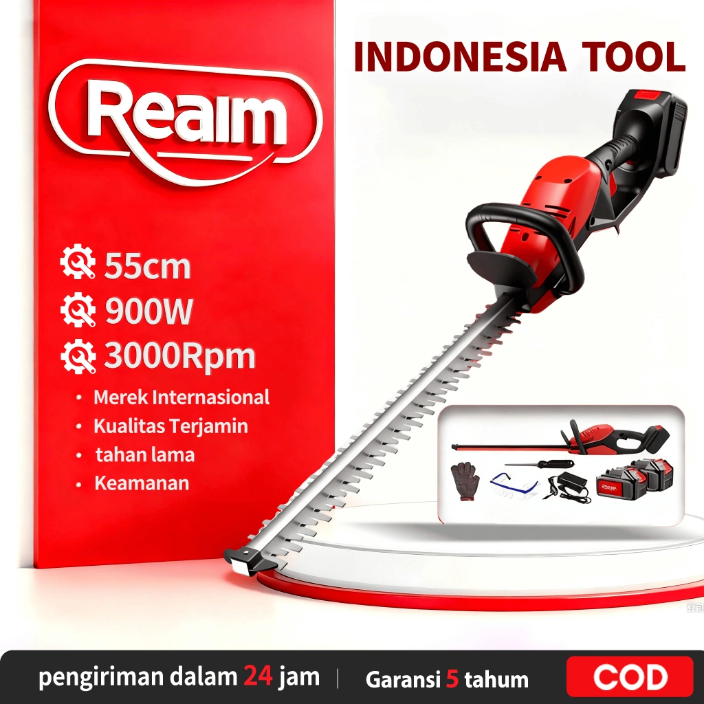 REAIM Pisau Pangkas Daun dan Pagar Mesin Potong Rumput Mesin Pemangkas Dahan Baterai 298Volt Cordless Cordless Hedge Trimmer Pemangkas Ranting Bunga Taman Potong
