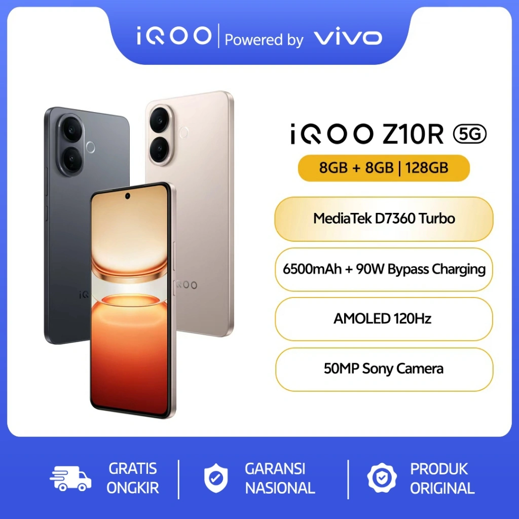 iQOO Z10R, MediaTek Dimensity 7360-Turbo, 6500mAh 90W Bypass Charging, 120Hz AMOLED 3000nit, 50MP Sony IMX + Ultrawide, Dual Speaker + IP65